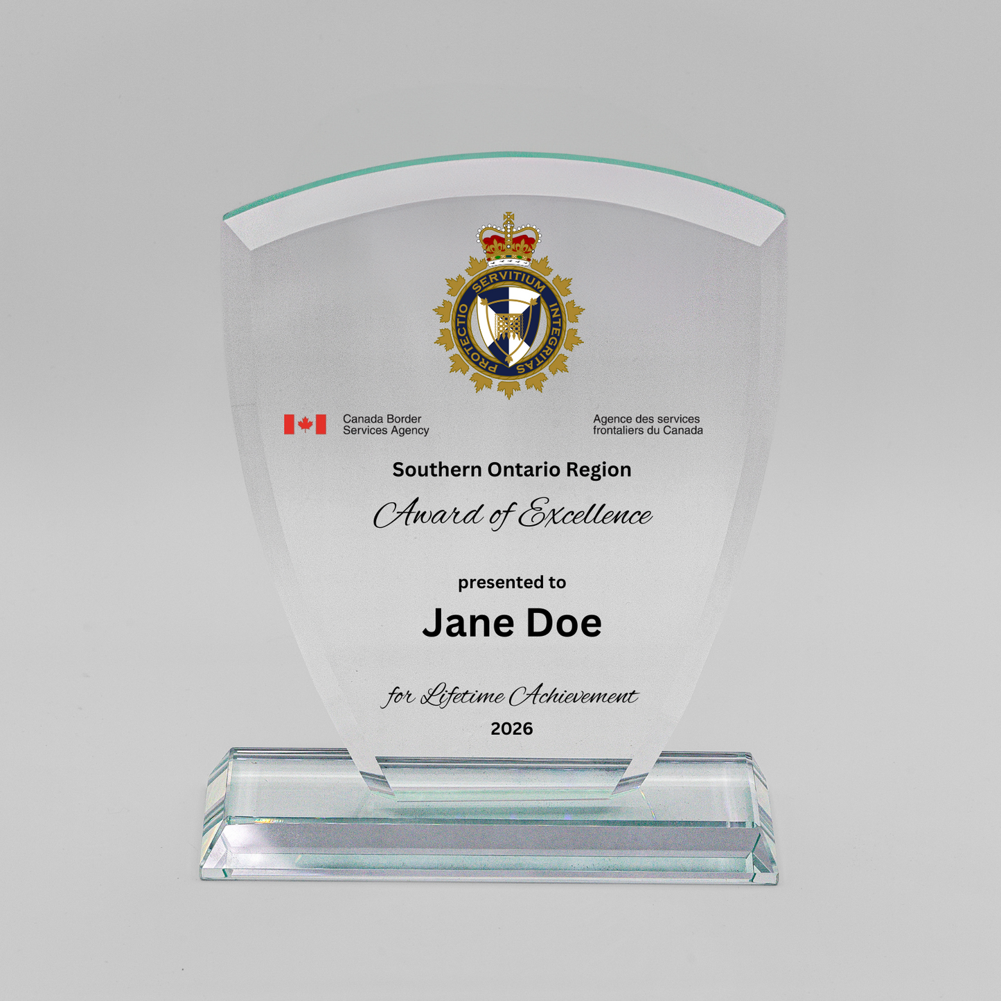 Shield Glass Award - 7.5"