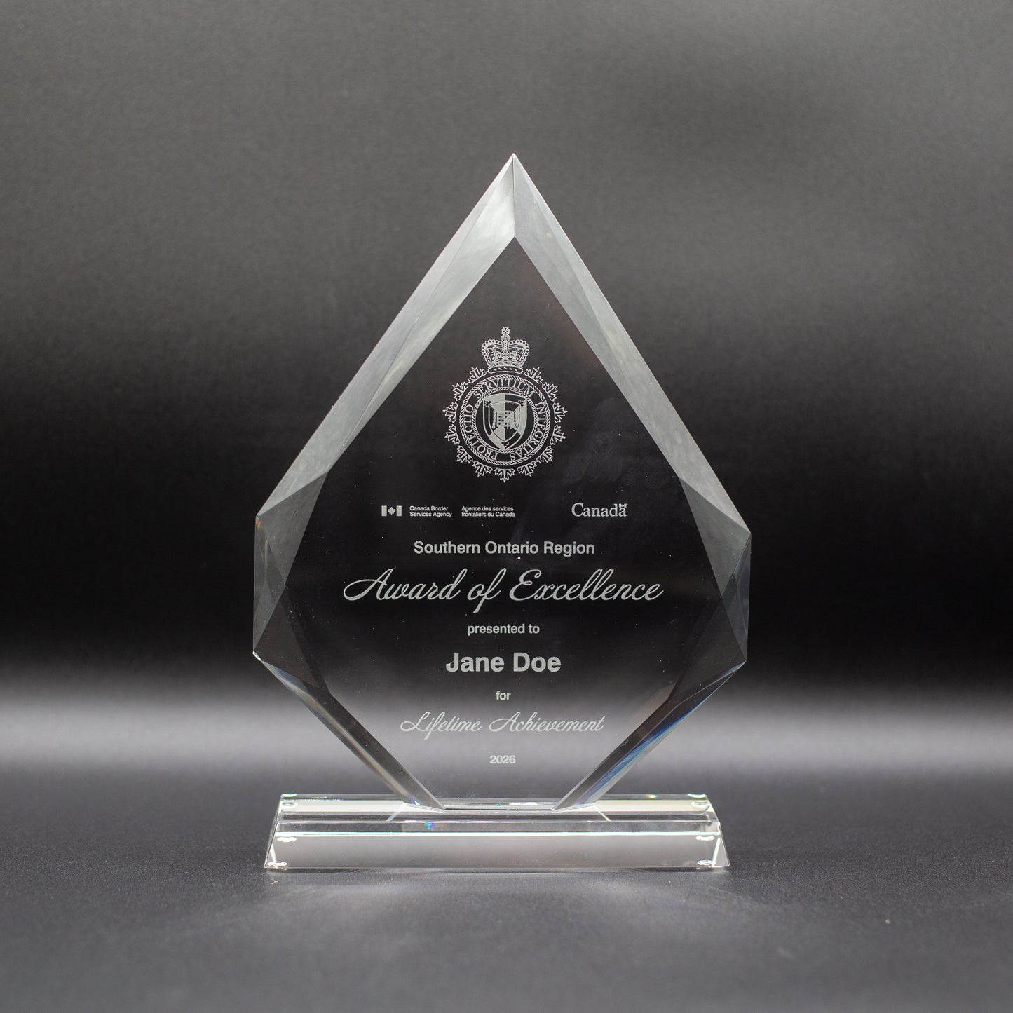 Glass Jade Award 13 inches