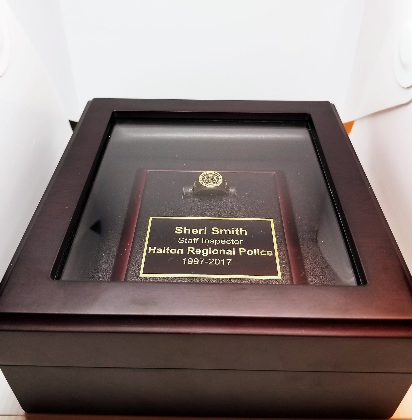 Mahogany Finish Display Case with Custom Engraving